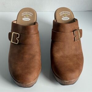 Dr. Scholl's Tan Leather Wake Up Clogs with Buckle  Mules Size 9.5M